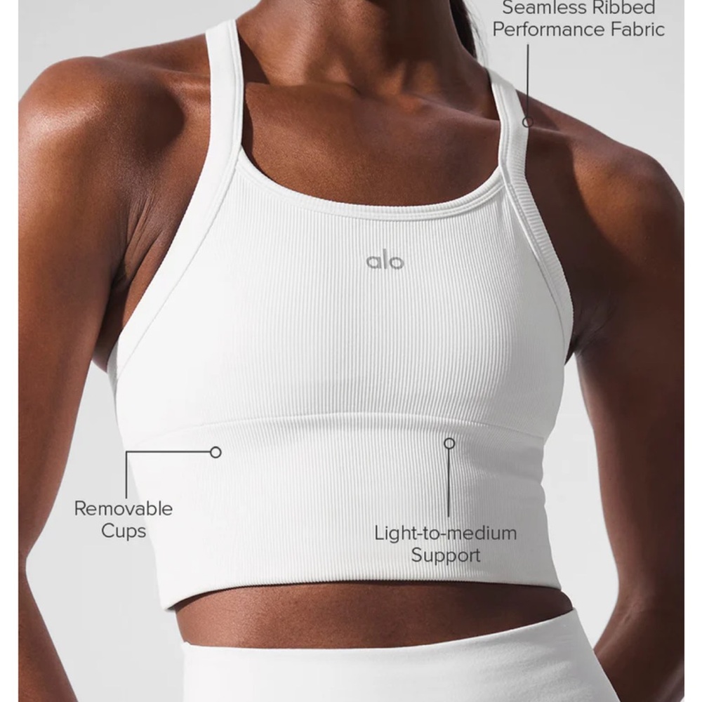 ALO Yoga White Ribbed Sports Bra